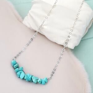 NEW 14k white gold turquoise color quartz stone chain boho necklace jewelry B26A